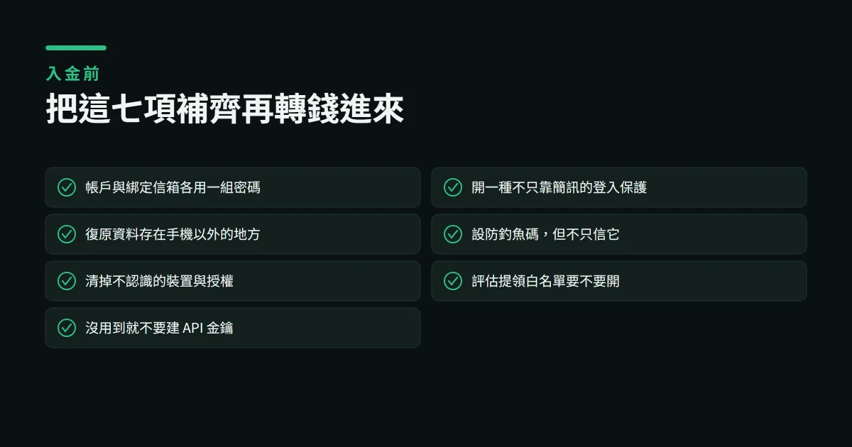 幣安帳戶安全設定：密碼、2FA、防釣魚碼與提領保護