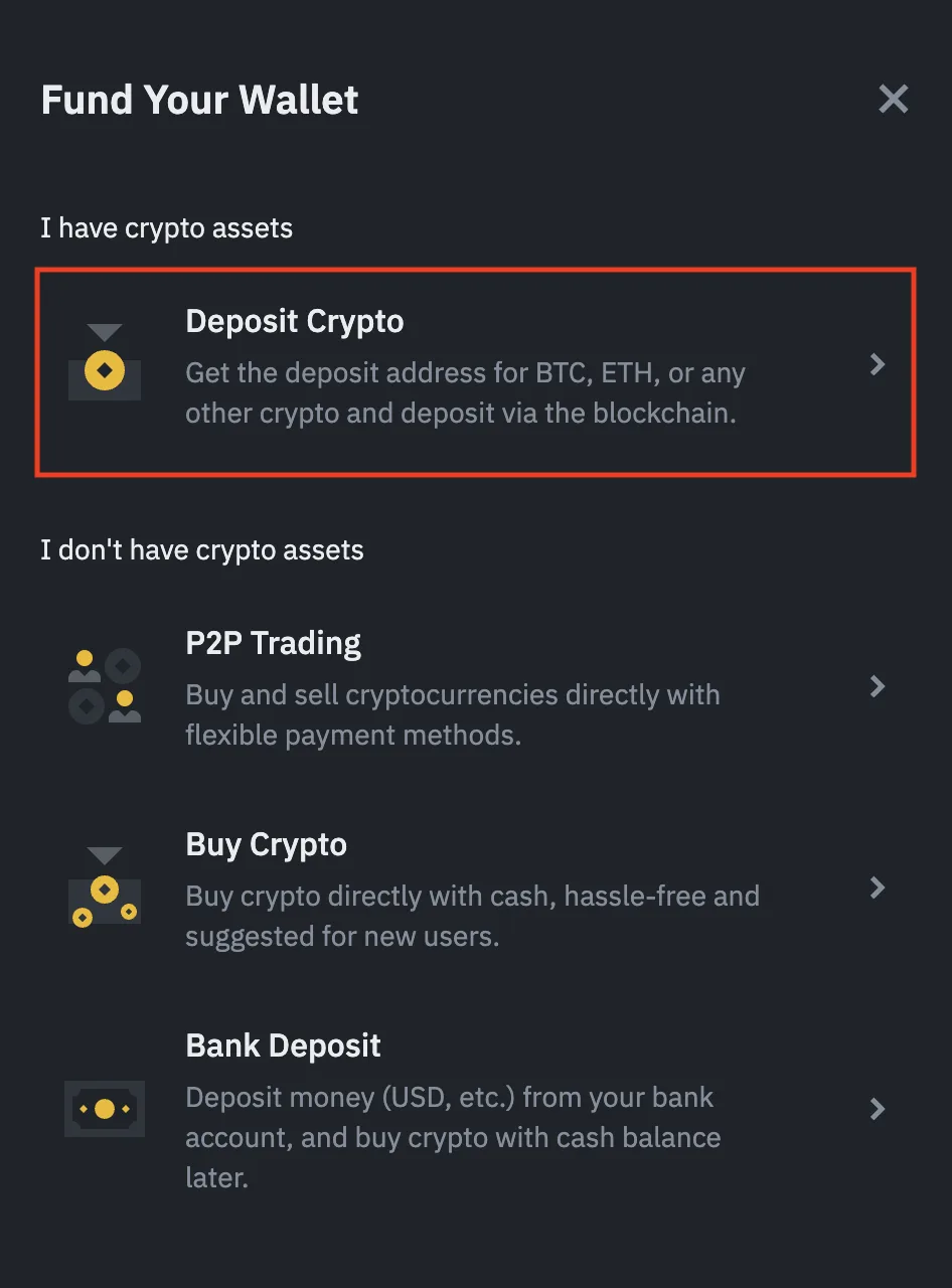 Cách nạp tiền vào Binance: Crypto, địa chỉ, mạng và memo